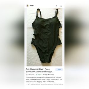 Army green one piece bathing suit. Gently used condition.cutouts down both sides